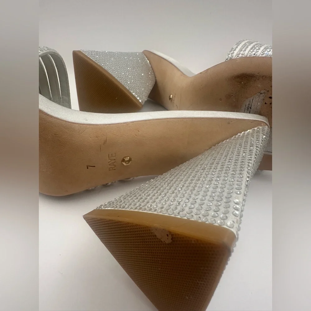 RAYE Silver White Mule Slides Square Toe Heel Wide Tapered Strap Size 7 Zappa - Picture 9 of 10